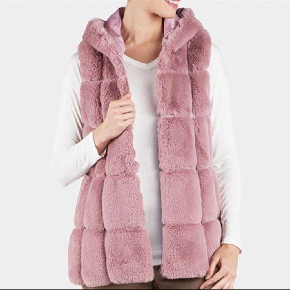 Coco & Carmen Pink Fur Vest w Hoodie